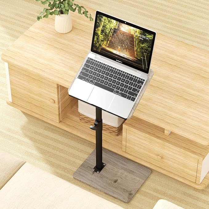 YUHFERA Sofa Armrest Tray Table for Couch - 360° Swivel Height Adjustable End for Small Spaces, Snack Side Table for Bed or Chair with Phone & Tablet Slot (Gray,Angle Adjustable)