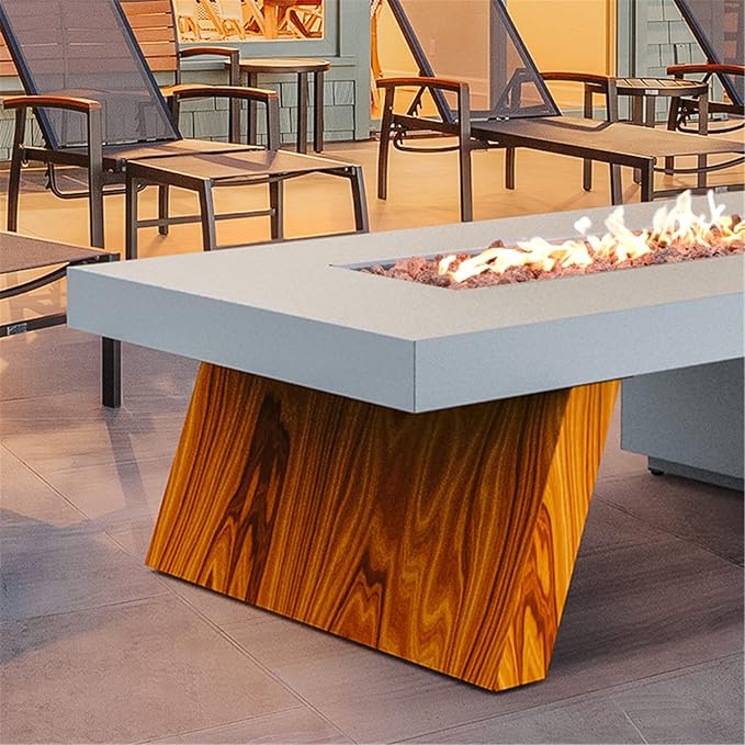 Premium 60” Gas Fire Pit Table with Unique Wooden-Visual Leg, Large Propane Fire Table with Lava Rocks, Smokeless Fireplace 60,000BTU for Backyard Patio Villa Bonfire, FP015