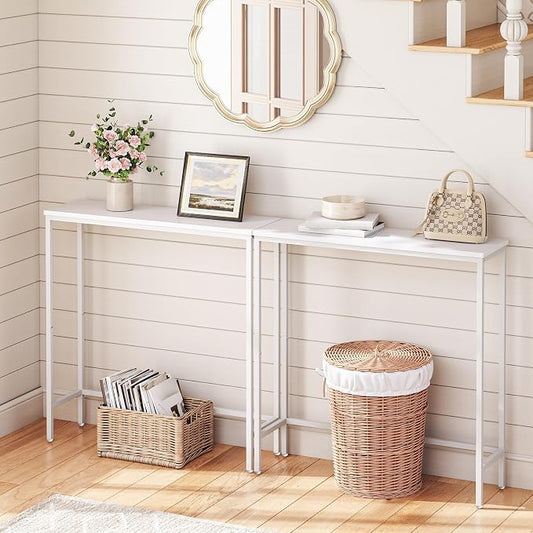 HOOBRO Narrow Console Table, 29.5" Small Entryway Table, Thin Sofa Table, Side Table, Display Table, for Hallway, Bedroom, Living Room, Foyer, White WW75XG01