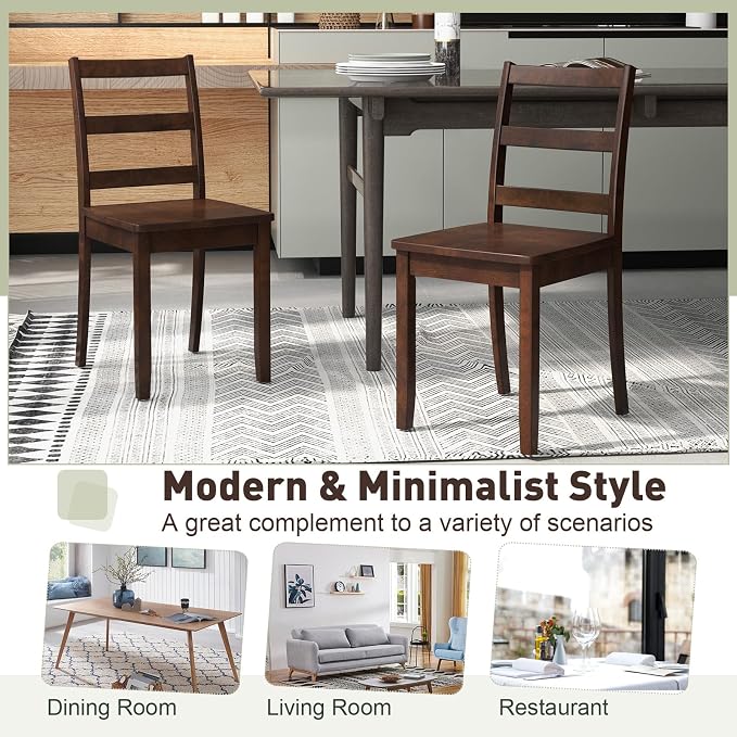 Giantex Wood Dining Chairs Set of 4 Walnut- Wooden Armless Kitchen Chairs with Solid Rubber Wood Legs, Non-Slip Foot Pads, Max Load 400 Lbs, Farmhouse Style High Ladder Back Dining Room Chairs