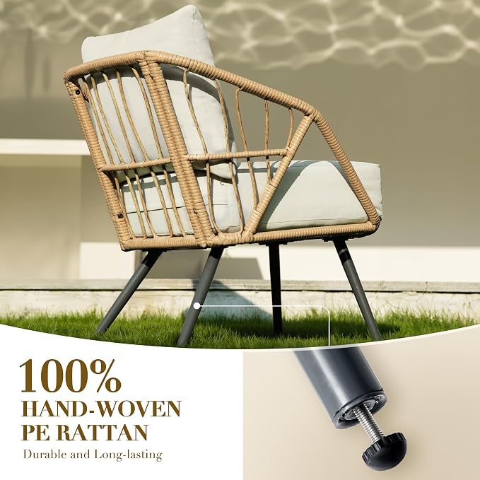 Patio Sofa, PE Rattan Wicker Loveseat, 2 Seater Outdoor Couch with 4.7" Thick Cushions, Outdoor Furniture for Garden Balcony Deck Porch or Backyard, Beige