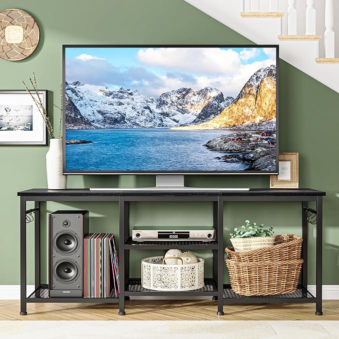 YGEOMER TV Stand for TVs Up to 50 Inch, Entertainment Center for Living Room, Bedroom, Black