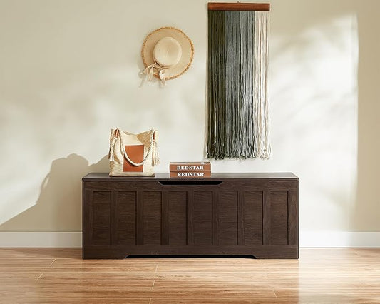 VANKILEY 51.2" Storage Chest Extra Large,Storage Bench with 2 Safety Hinges,Shoe Bench,51.2 * 15.7 * 19.1 inches,Wooden Trunk for Bedroom,livingroom,entryway,Supports 220 lb,Easy Assembly(Espresso).