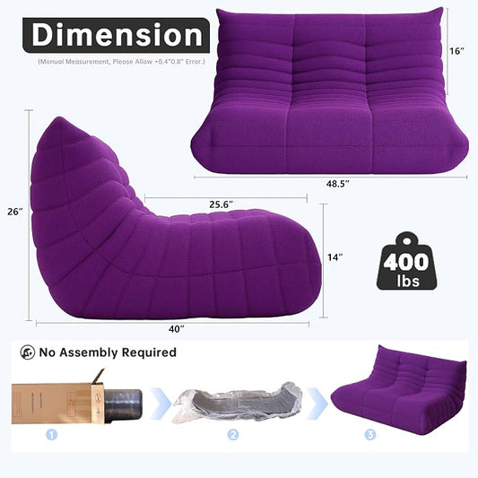 WHGBJA Bean Bag Chairs for Adults with Memory Foam Couch, Loveseat Sofa Chair for Bedroom, Living Room, Reading, Gaming Floor Sofa Couch, Boneless, Comfy