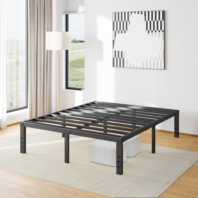 Furnitui 16 Inch High Metal Full Size Bed Frame, Platform Bed Frame Full Size No Box Spring Needed, Easy Assembly, Noise Free, Sturdy, Black