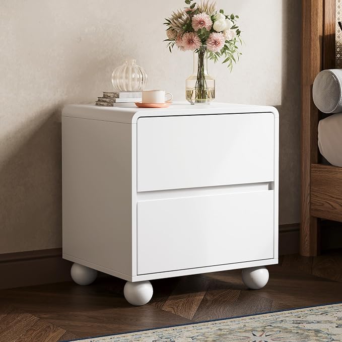 MAISONARIA Mid-Century 3-Piece Dresser Bedroom Set, 6 Drawer Dresser & 2 Drawer Nightstands with Curved Profile Design & Handle Free, Wood Chest of Drawers for Bedroom, Living Room, Hallway, White