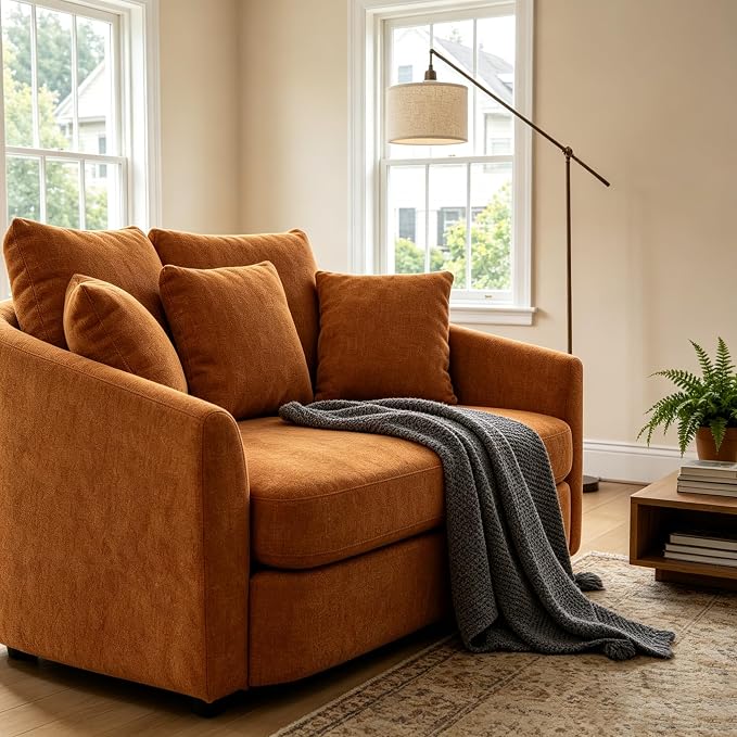 ERYE 56.3" Chenille Upholstered Accent Chair Deep Seat for Living Room Bedroom, Oversized Leisure Cushion Armchair W/ 5 Pillows and Removable Cover for Home Apartment Office