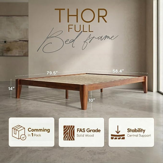 Thor Premium Solid Wood Bed Frame Full, Japanese Joinery Bed Frame with Wood Slat Support, Platform Bed, No Box Spring Needed, Easy Assembly, Minimalist & Modern Style (Mahogany)