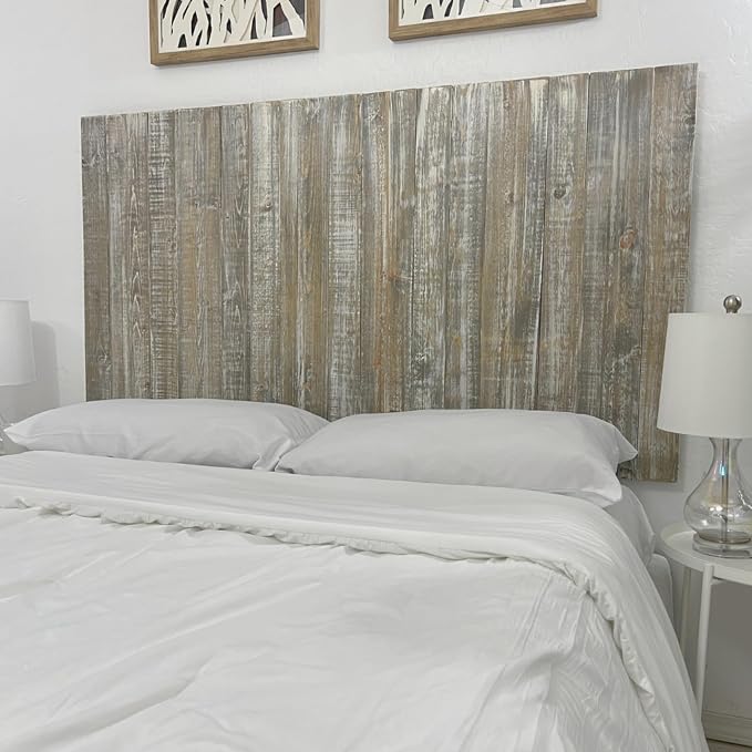 Barn Walls Solid Wood Headboard King Size Graywash Finish, Wall Mounted Headboard Panel with Natural Wood Grain, Adjustable Height, Farmhouse Rustic Coastal Style, Wooden King Headboard Only for Bed