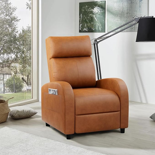 JUMMICO Recliner Chair Adjustable Home Theater Single Recliner Sofa Furniture with Thick Seat Cushion and Backrest Modern Living Room Recliners (Leather, Brown)