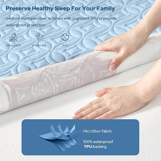 BEDLORE Waterproof Mattress Protector, Twin XL Size Mattress Pad with Deep Pocket 6"-15" Depth, Soft Breathable Dirt-Proof Bed Mattress Cover for Bedroom, College Dorm (Sky Blue)