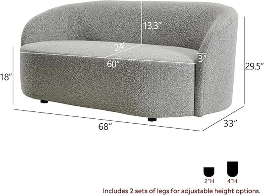 KINWELL 68" Boucle Upholstered Loveseat Sofa with Set of 2 Swivel Barrel Accent Chairs, Minimalist Comfy 2-Seater Couch and 2 Sherpa Armchairs for Small Spaces Apartment, Black White
