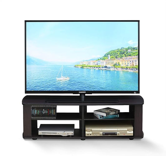 Furinno Nelly TV Stand, 3-Tier Entertainment Center with Open Shelves Storage, TV Console for TV up to 50 Inch, Soft Edges, for Living Room, Bedroom, Dark Walnut