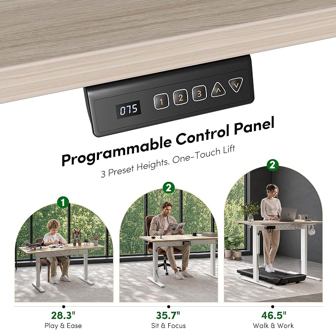 FEZIBO Electric Standing Desk with L-Shaped Crossbar & Cable Management System, 55 x 24 Inches Sit Stand up Desk, Adjustable Height Standing Desk for Home Office, Light Walnut