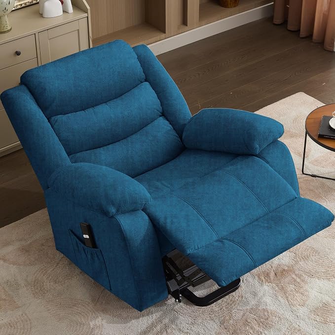 Korser Oversized Power Lift Recliner for Elderly, Extra Wide Electric Recliner Chairs with Massage and Heat, Reclining Chair with Side Pockets, Recliner for Living Room (Cashmere, Blue)