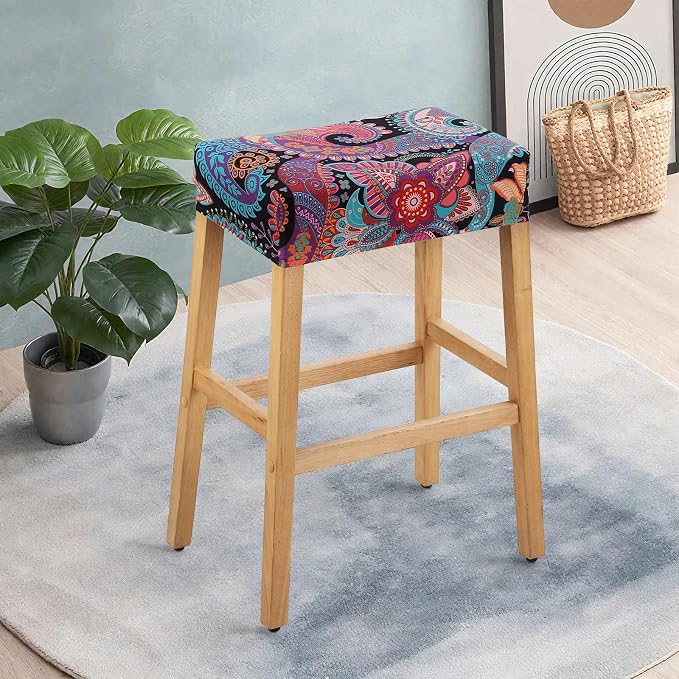 YISUN Stool Covers Rectangle - 4 Pack Stretch Waterproof Saddle Seat Cover Counter Bar Stools Bar Chairs Covers Kitchen Island Chairs Cushion Protector (4, F-Purple Green)