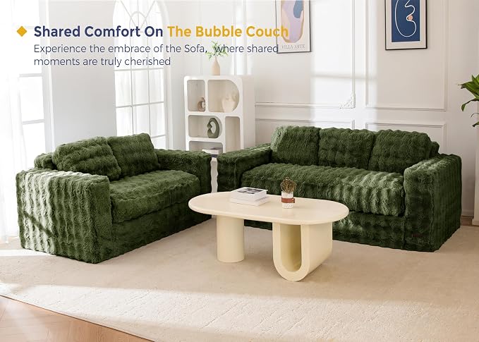MAXYOYO Loveseat Sofa for Living Room, Small Sofa Couch Tufted Boneless Couch, Comfy Bean Bag Chair for Small Space Bedroom Apartment, No Assembly Needed, Green