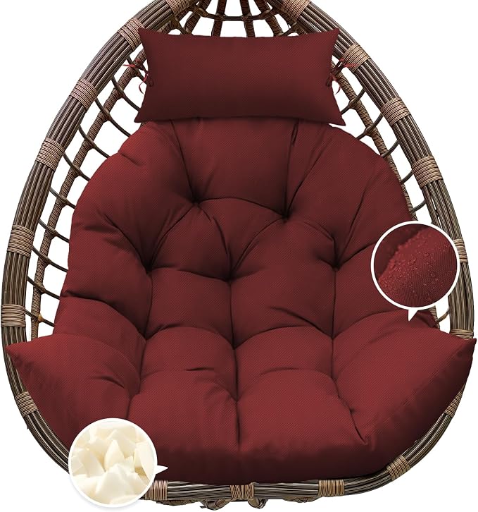 Outdoor Hanging Egg Chair Cushion Replacement, Thicken Egg Chair Cushion Waterproof Basket Eggs Chairs Cushion with Headrest Pillow, U-Shaped Cushions for Hanging Eggs Chairs Swing (Red)