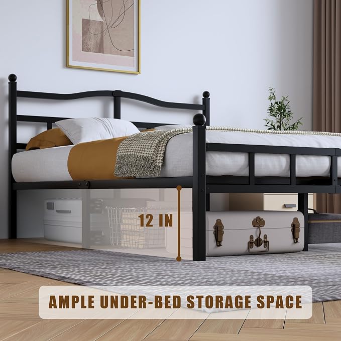 SHOANED Metal Bed Frame with Headboard & Footboard - 14 Inch King Size Heavy Duty Bedframe Black Basic Steel Slats Platform No Box Spring Needed/Easy Assembly/Noise Free