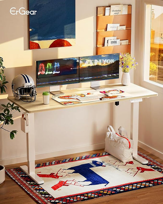 ErGear Height Adjustable Electric Standing Desk, 55 x 28 Inches Sit Stand up Desk, Memory Computer Home Office Desk, Natural