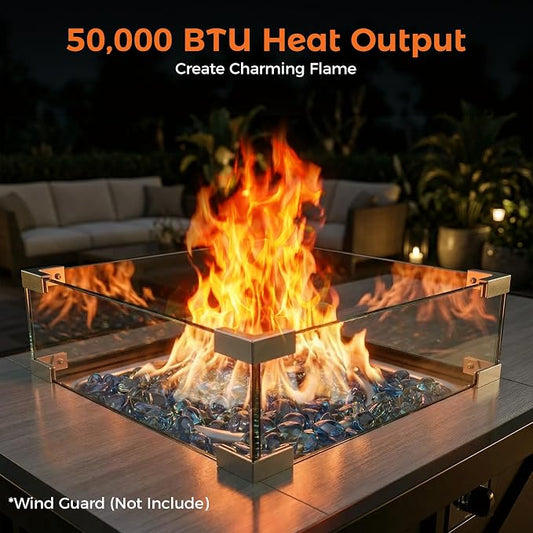 BALI OUTDOORS 42 inch 50,000 BTU Rectangular Propane Gas Fire Pit Table with Fire Glass and Table Lid, Fire Pits Outdoor for Garden, Patio, Backyard