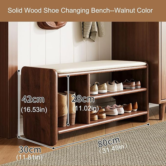 Entryway Shoe Rack Storage Bench Shoe Organizer Ottoman with Storage for Front Door Entrance Shoe Cabinet Bedroom End of Bed Bench with Padded Seat for Hallway Living Room Foyer Closet Entryway(Walnut