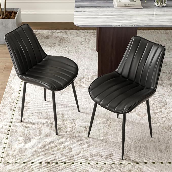 VECELO Dining Chairs Set of 4, Vegan Leather Fabric & Metal Frame, Mordern Style for Kitchen, Living Room,Offcie, Black