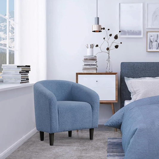Topeakmart Barrel Chair, Soft Sherpa Accent Chair Side Chair Club Chair Modern Style Deep Seating Barrel Armchair for Living Room Furniture Reading Room Bedroom, Blue