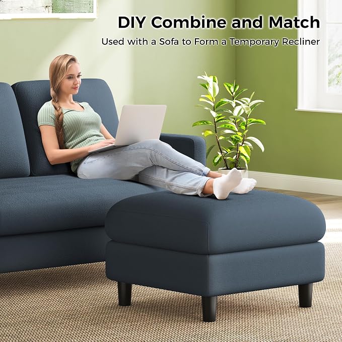 Welzona 83" Couches for Living Room, Teddy Sofa Couch with Storage Ottomans, U Shaped Couch with Movable Ottomans, Tool-Free Modular Sectional Sofa, All-Wood Sofas for Living Room 2 Pillows, Blue Grey
