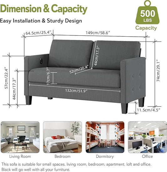 STHOUYN Comfy Loveseat Sofa Small Grey Couch, Small Love Seat Bedroom, Mid Century Modern Couches Living Room Dorm Office, 2 Seater Couch Deep Seat Sofas, 57”W (Dark Grey (Loveseat))