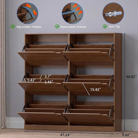 BORNOON Shoe Cabinet with 6 Flip Drawers, Slim Narrow Shoe Storage Cabinet, Freestanding Shoe Organizer for Entryway, Hallway, Foyer