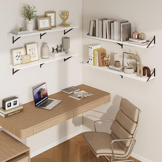 Axeman Deep Floating Shelves | 55 Inch White Wall Shelves Set of 2 | 10 Inch Deep Wood Floating Shelves for Wall | 55" W x 10" D White Shelves for Living Room Bathroom Kitchen