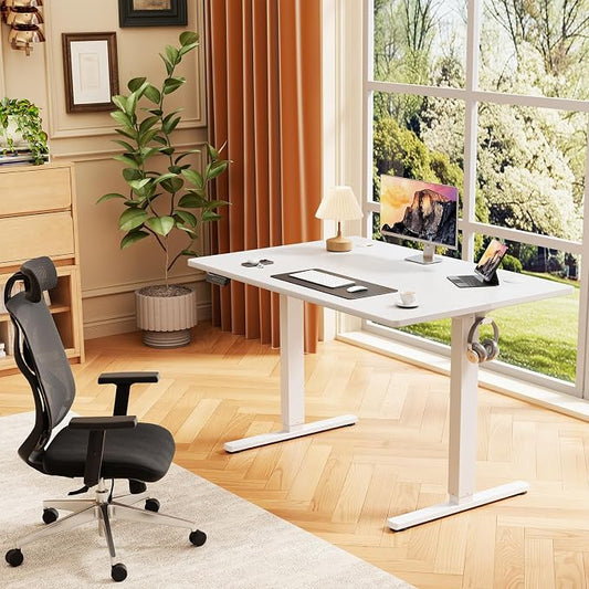 Sweetcrispy Electric Standing Desk Adjustable Height, 40x24 Inch Sit Stand Up Home Office Desks Computer Workstation PC Work Table with 3 Memory Preset Splice Wood Board Metal Frame, White
