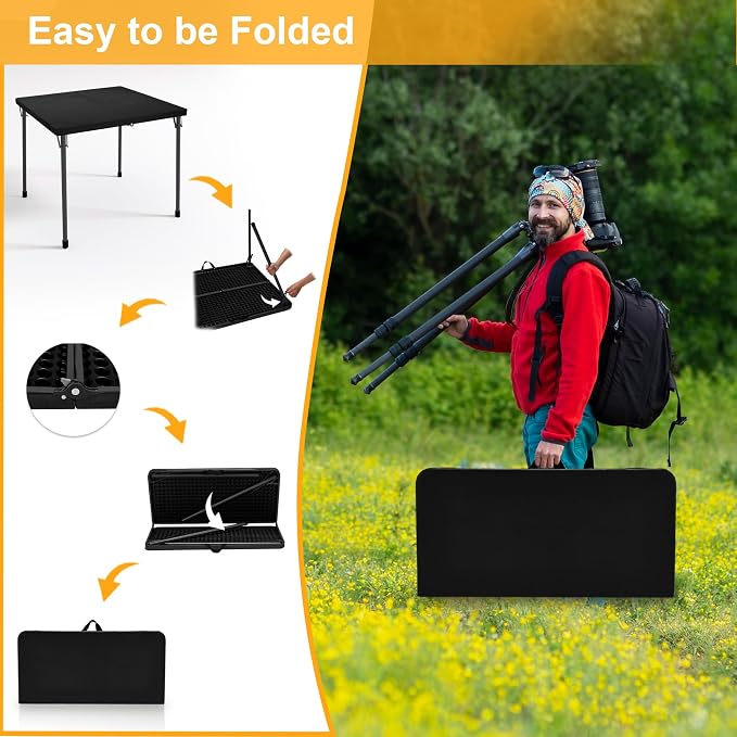 Kasunpul 34" Folding Table, Portable Square Folding Card Table with Collapsible Legs & Carrying Handle, Plastic Tables for Camping,Picnic, Office, Party, Black
