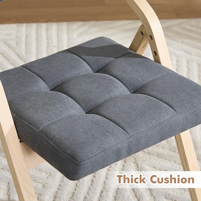 2-Pack Folding Dining Chairs with Cushion,Linen Padded Foldable Dining Chairs,Portable Wooden Folding Chairs for Dining Rooms Kitchen Wedding and Party Indoor Darkgrey