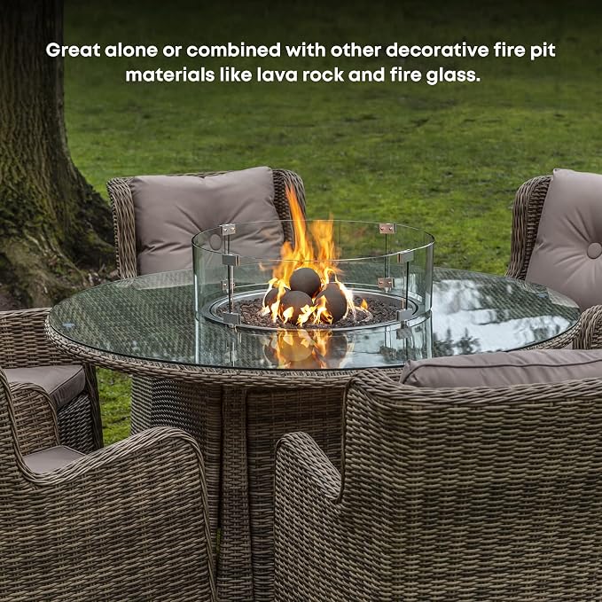 Stanbroil Ceramic Balls - 5” Round Fire Stones for Fire Pit Fire Bowl and Fireplace - Set of 6, Black