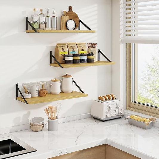 Axeman Deep Floating Shelves | 24 Inch Oak Wall Shelves Set of 2 | 10 Inch Deep Wood Floating Shelves for Wall | 24" W x 10" D Oak Shelves for Living Room Bathroom Kitchen
