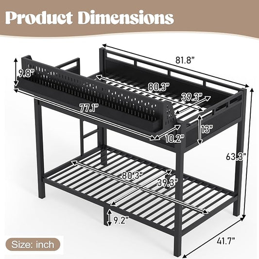 Bellemave Bunk Bed Twin XL Over Twin XL,Metal Bunk beds with Storage Shelves USB Ports and LED Lights, Black