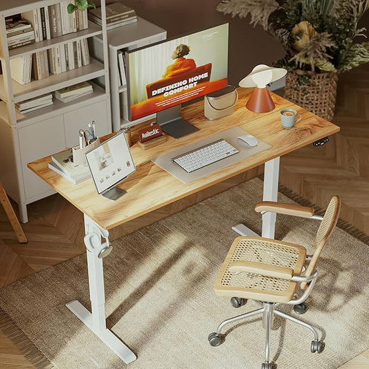 Agilestic Electric Standing Desk, 63 x 24 Inches Height Adjustable Desk, Sit Stand up for Work Office Home, Ergonomic Rising Computer Table with Memory Preset, Light Rustic Brown