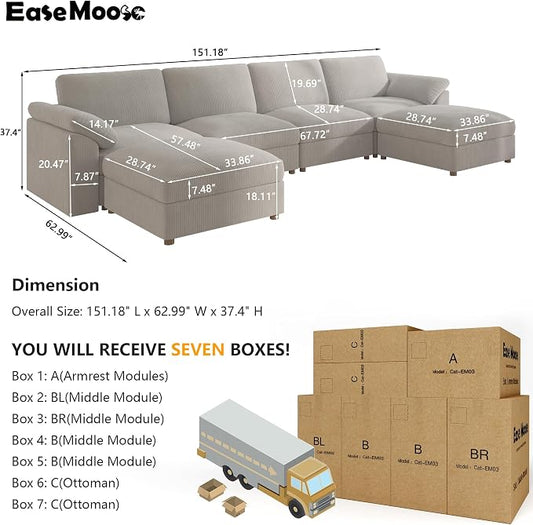 EASE MOOSE Modular Sectional Sofa,Oversized U Shape Sectional Couch with Ottoman,Wide Deep Modular Cloud Couch,Removable Cover