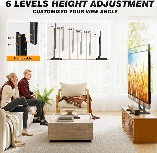 5Rcom Table Top TV Stand, Universal TV Stand for 35-88 Inch with Height Adjustment, TV Mount Stand Up to 150lbs for Curved Flat TVs with Cable Management, Black