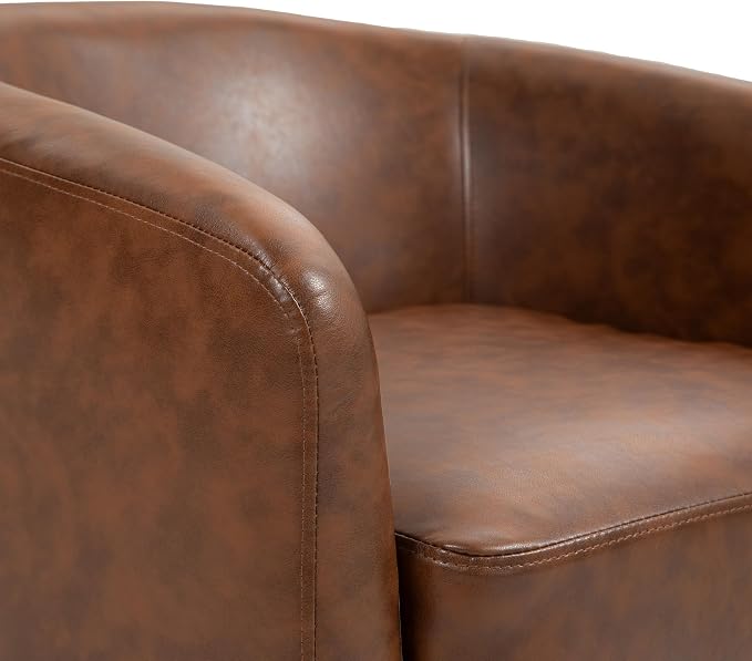 Faux Leather Swivel Barrel Accent Chairs Set of 2, Swivel Club Chair Upholstered Armchair for Living Room, Modern Round Pleather Arm Chair Comfy Single Sofa Bedroom Reading Seat - Coffee
