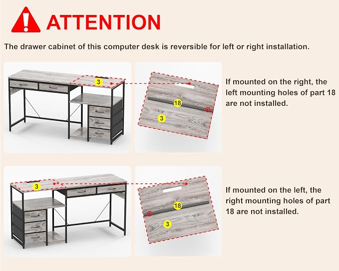 YOSHOOT 60" Computer Desk with 5 Fabric Drawers, Gaming Desk Table | Desk with Storage and Power Outlets, for Adults and Teenagers Working Writing Study, Grey