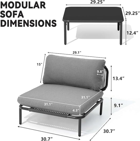 Crestlive Products Outdoor Patio Furniture Set with Coffee Table, 7 Seater Modular Oversized Patio Conversation Set with Cushions, Modern Sectional for Backyard, Deck, Porch, or Poolside