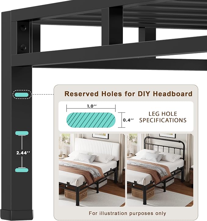 ROIL 20 Inch Twin XL Bed Frame, Metal Bed Frame & Box Spring 2 in 1 Platform with Round Corner Legs, 4000LBS Double Layer Bed Frame with Headboard Holes Mattress Baffles, Noise-Free Easy Assembly