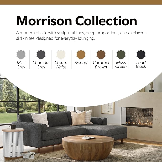 SIMPLIHOME Morrison Right Sectional Sofa in Woven-Blend Recycled Polyester Fabric, Charcoal Grey, 102-inches Wide, L-Shaped Couch with Right Chaise for the Living Room and Family Room