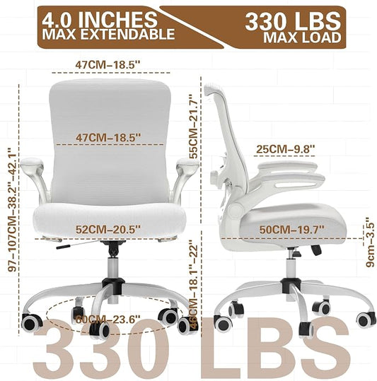 Ergonomic Office Chair for Long Hours, Padded Lumbar Support for Lower Back Relief, 330 lb Capacity, Comfortable Computer Desk Chair for Home Office, Computer & Study