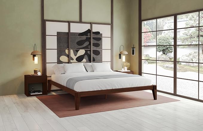 Bme Chalipa 14” King Bed Frame - Solid Wood Platform Bed - Japanese Joinery Bed Frame - Wood Slat Support - No Box Spring Needed - Easy Assembly - Minimalist & Modern Style, Walnut