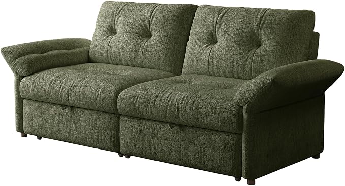 81.5'' Full Sleeper Sofa, Pre-Assembled, Chenille Pull Out Couches Bed, 3-in-1 Convertible Sofa, Adjustable Backrest, Small Loveseat for Small Space, Living Room, Apartment, Chenille Green