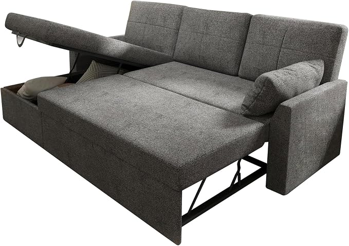 PaPaJet Sofa Bed, Sleeper Sofa with Storage Chaise, L Shaped Sofa with Pull Out Bed, Oversized Sofas for Living Room, Gray